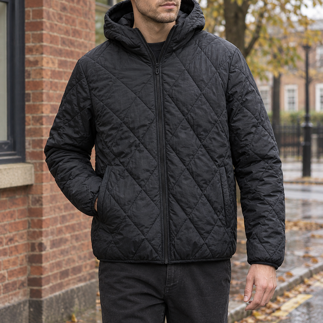 Henry Quilted Hooded Jacket - Black