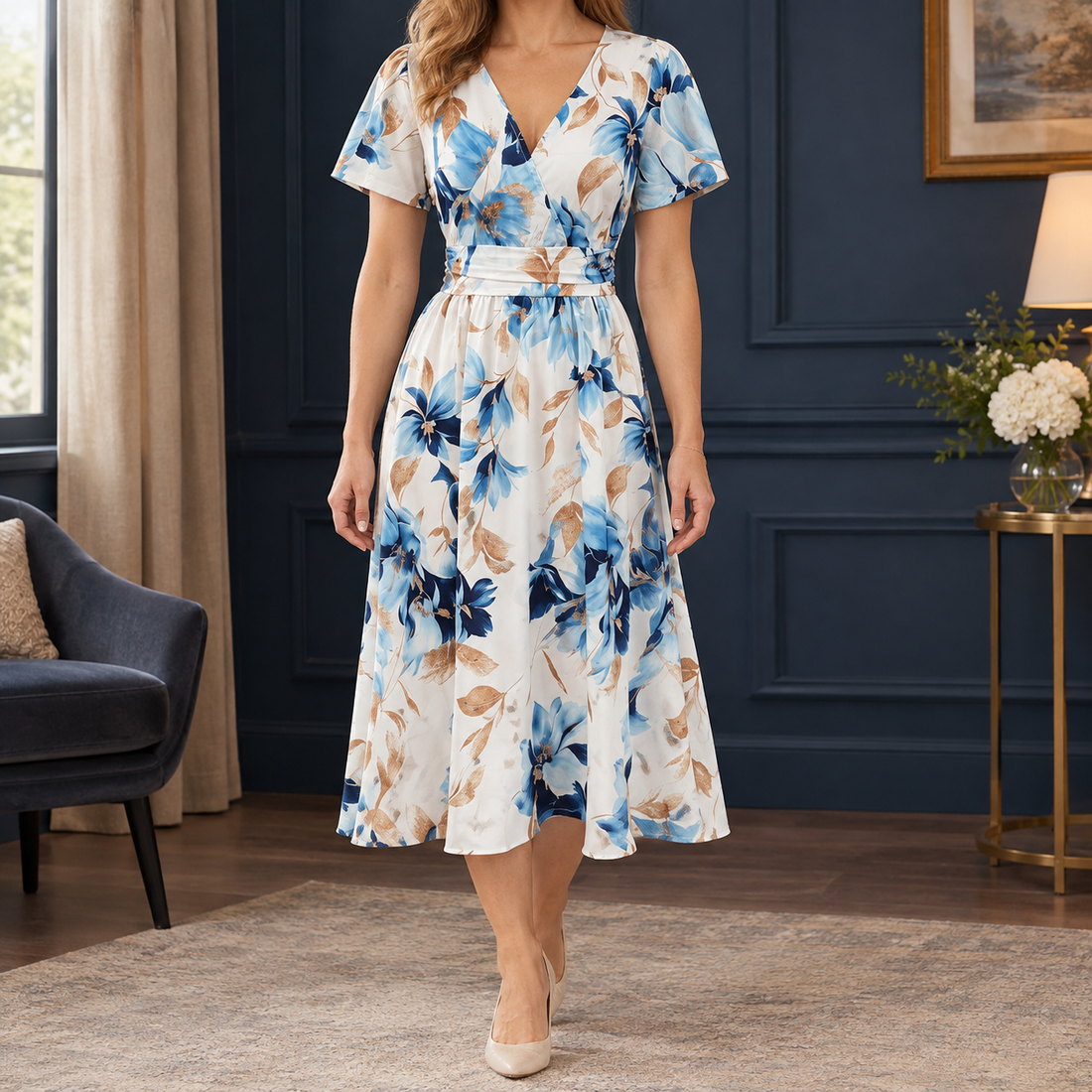 Fleur Floral Midi Dress - White