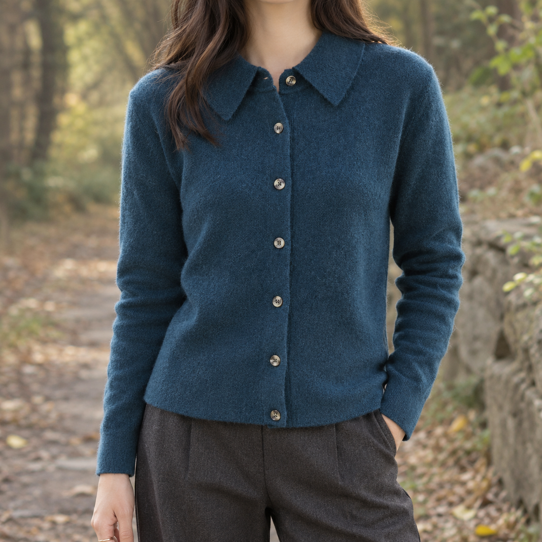 Leonie Cashmere Cardigan - Seaweed Blue