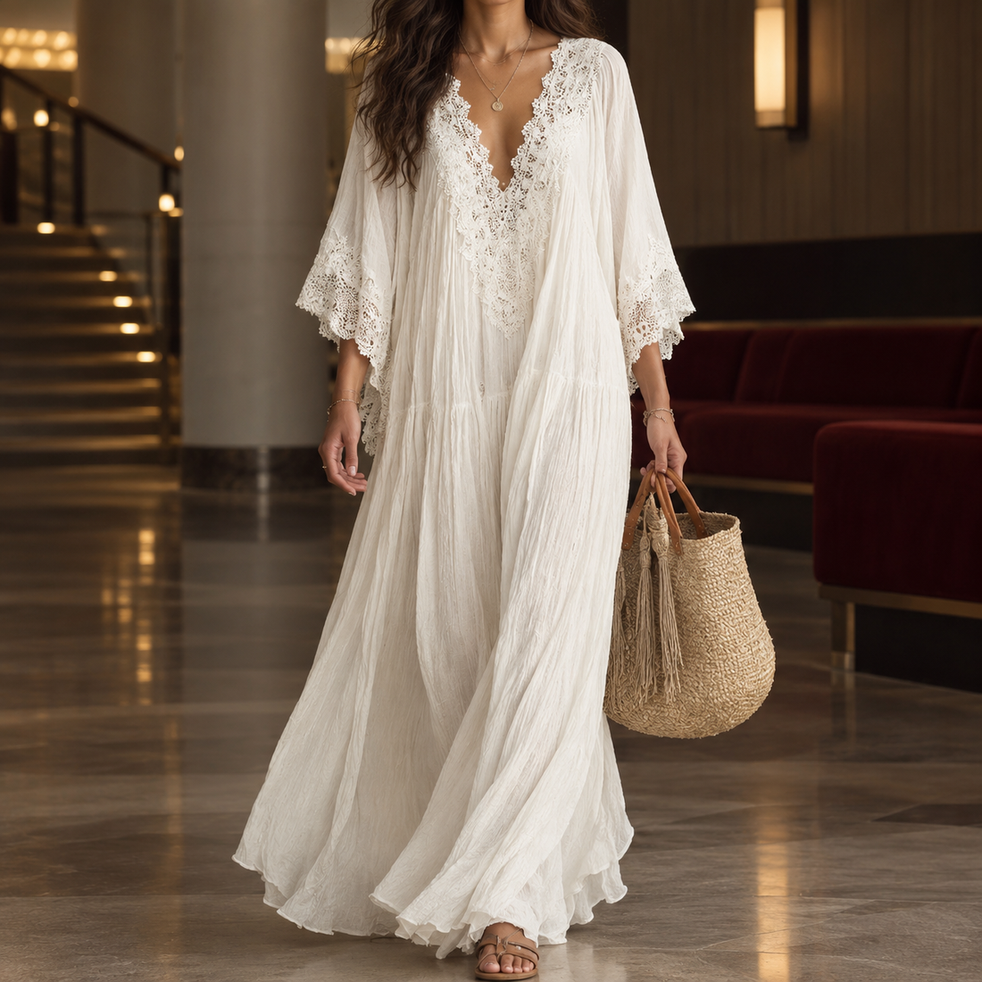 Faye Lace Maxi Dress - White