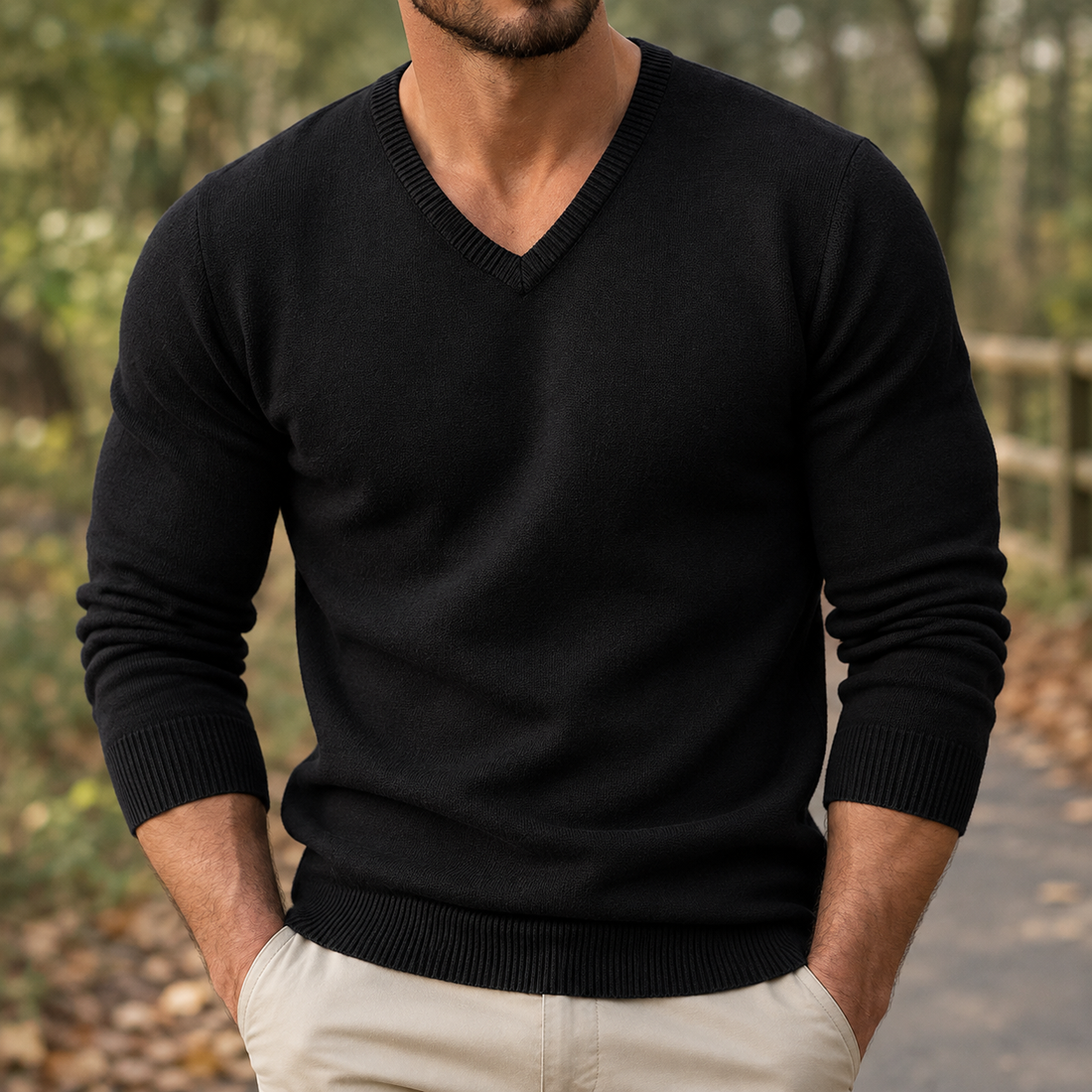 Maximilian V Neck Sweater - Black