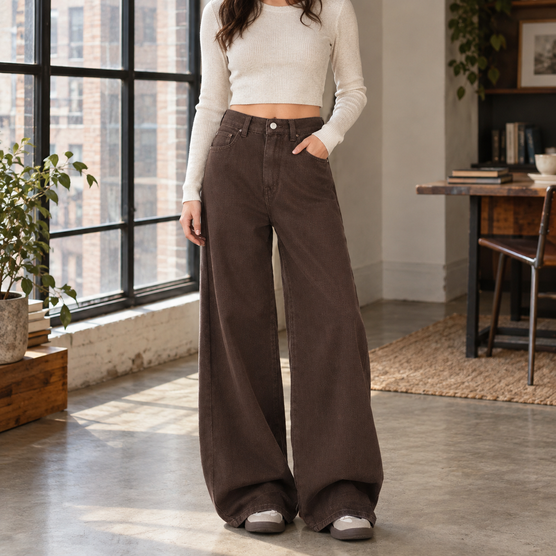 Valentine Wide Leg Pants - Brown