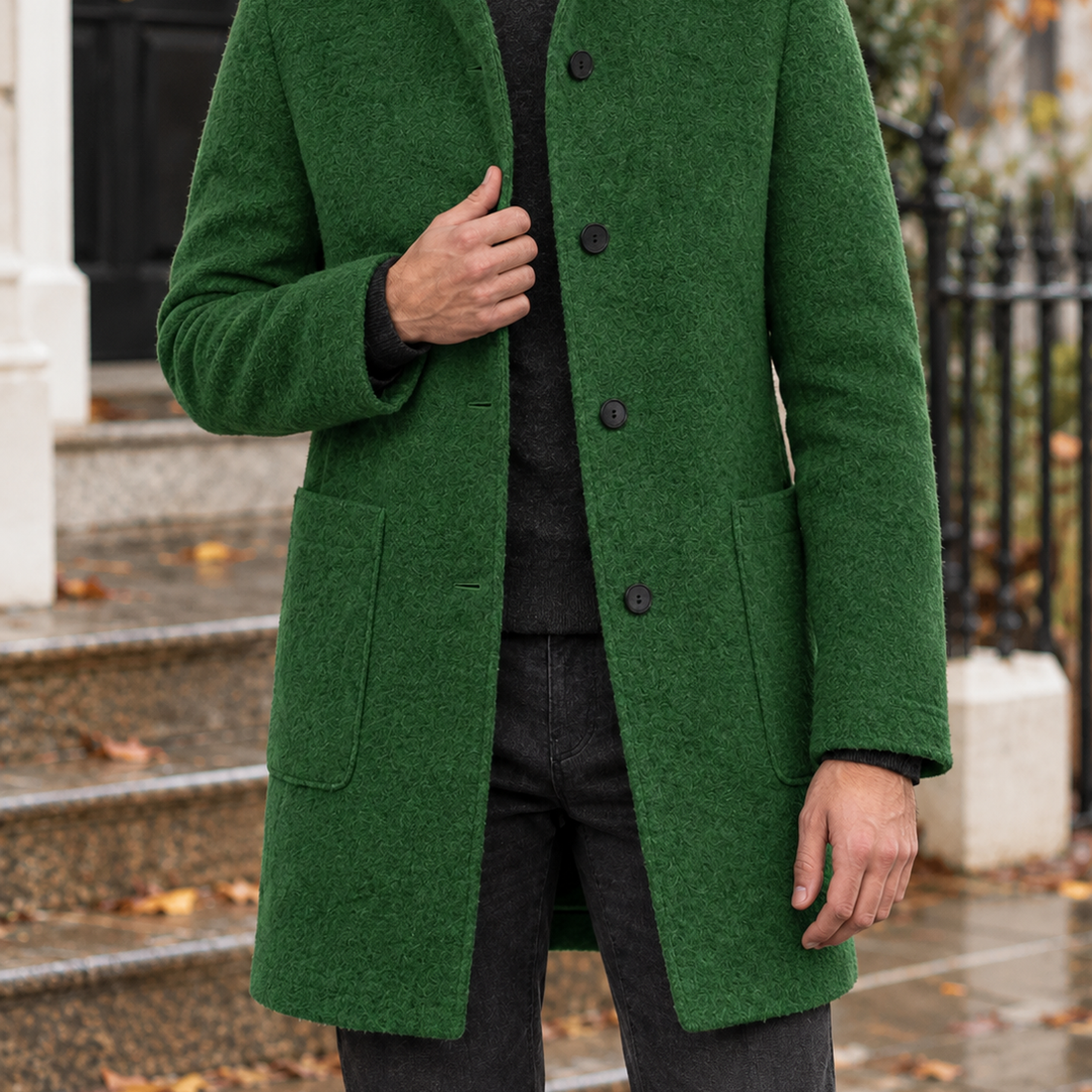 Balthasar Stand Collar Jacket - Dark Green