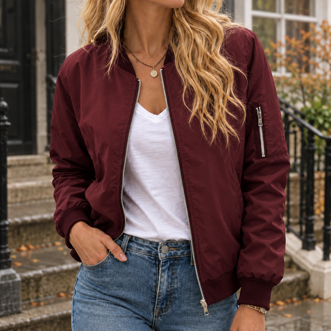 Sonia Bomber Jacket - Burgundy