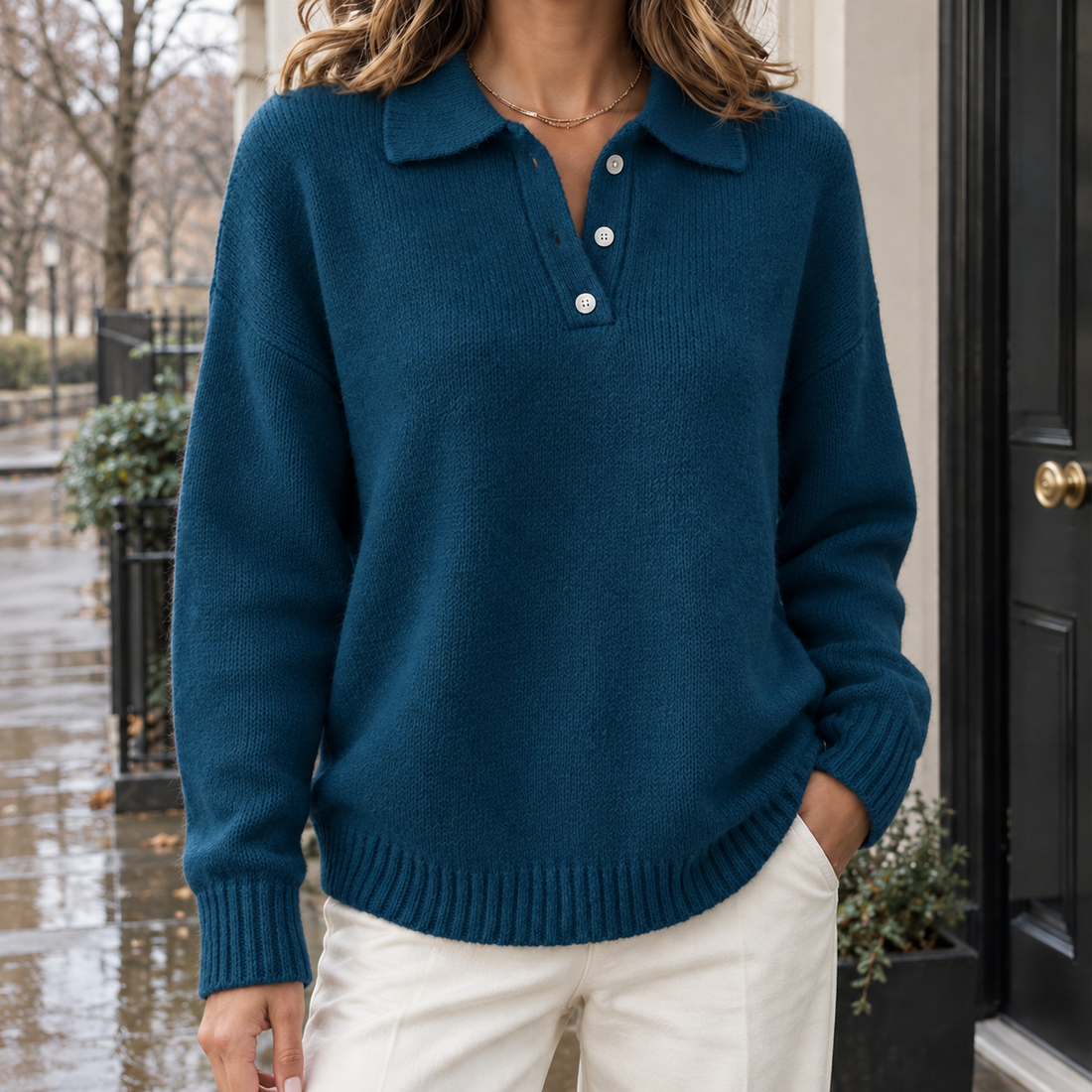 Lucinda Polo Sweater - Navy Blue