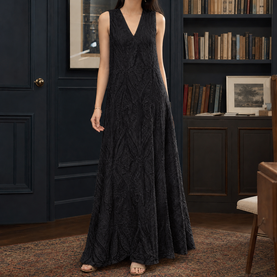 Cordelia Textured Maxi Dress - Black