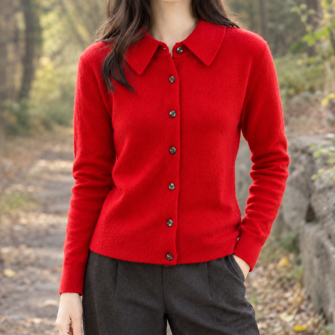 Leonie Cashmere Cardigan - Red