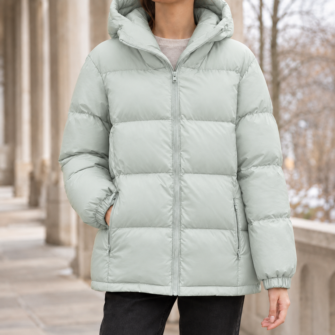 Sienna Hooded Puffer Jacket - Light Green