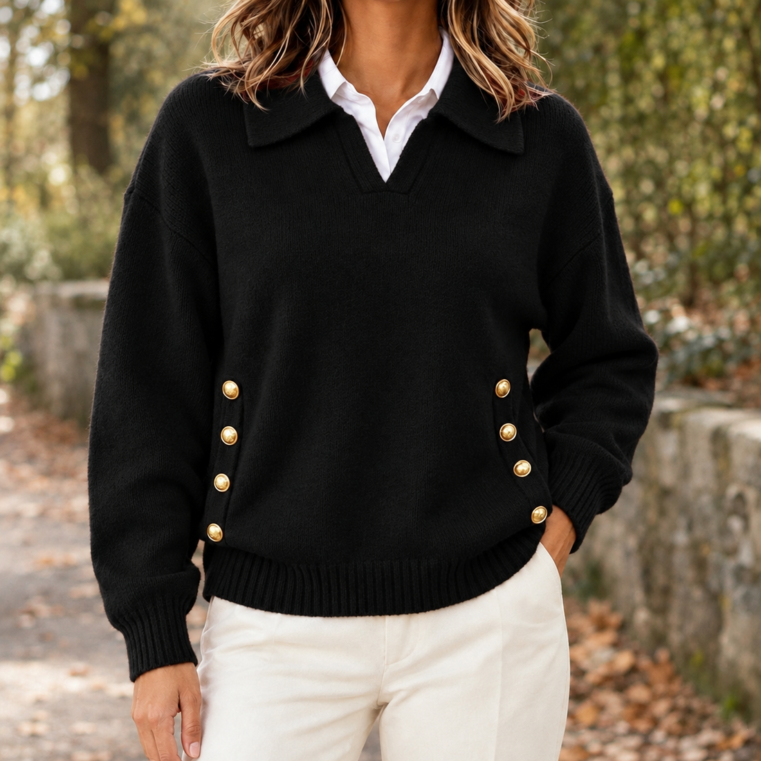 Ottilie Collared Sweater - Black
