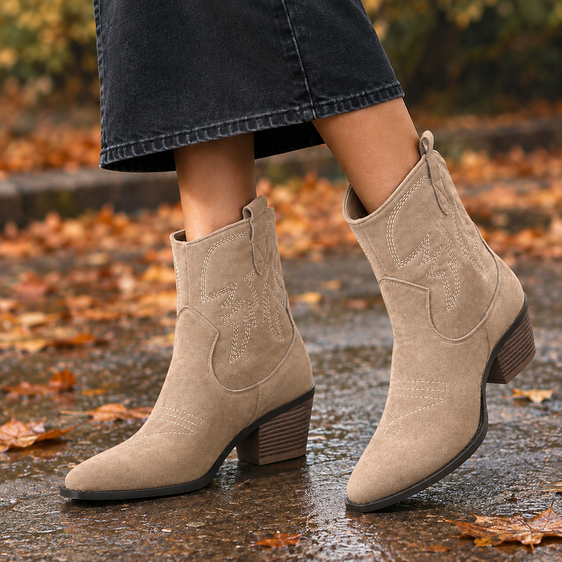 Maderno Suede Western Boots - Apricot