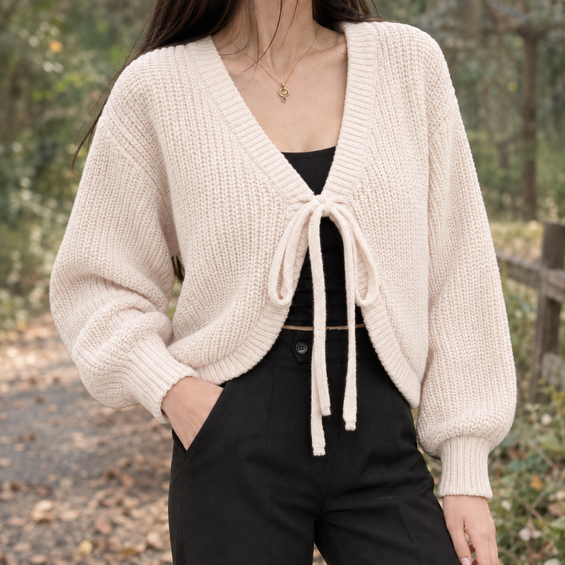 Elena Tie-Front Cardigan - Apricot