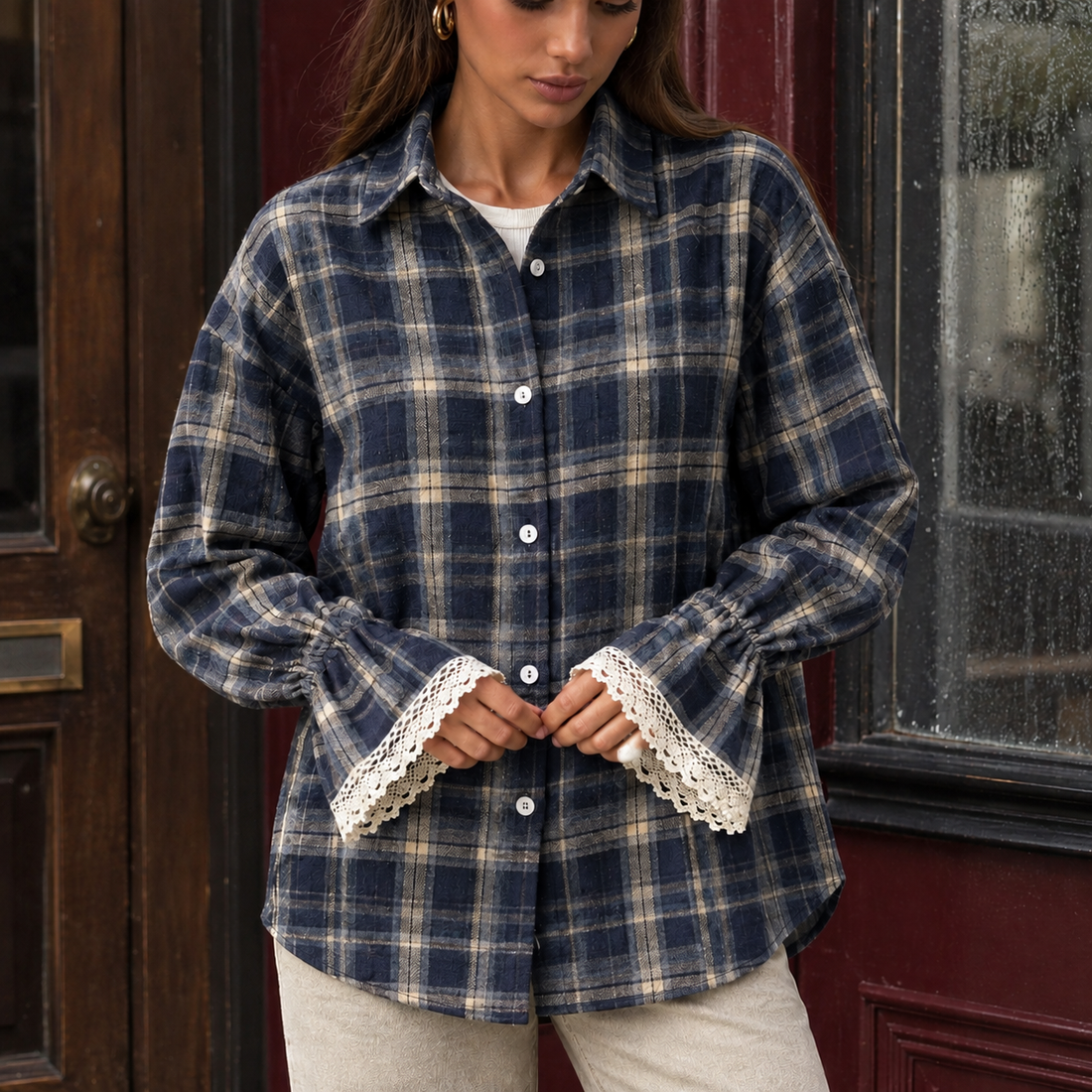 Selena Plaid Shirt - Navy Blue