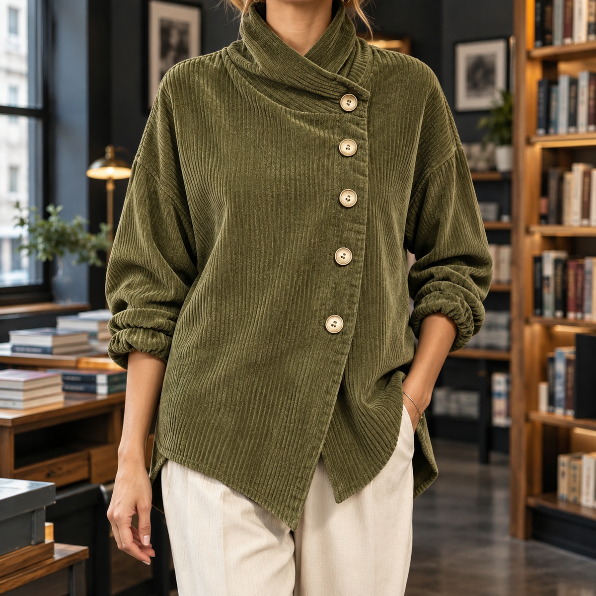 Hallie Asymmetric Jacket - Olive Green
