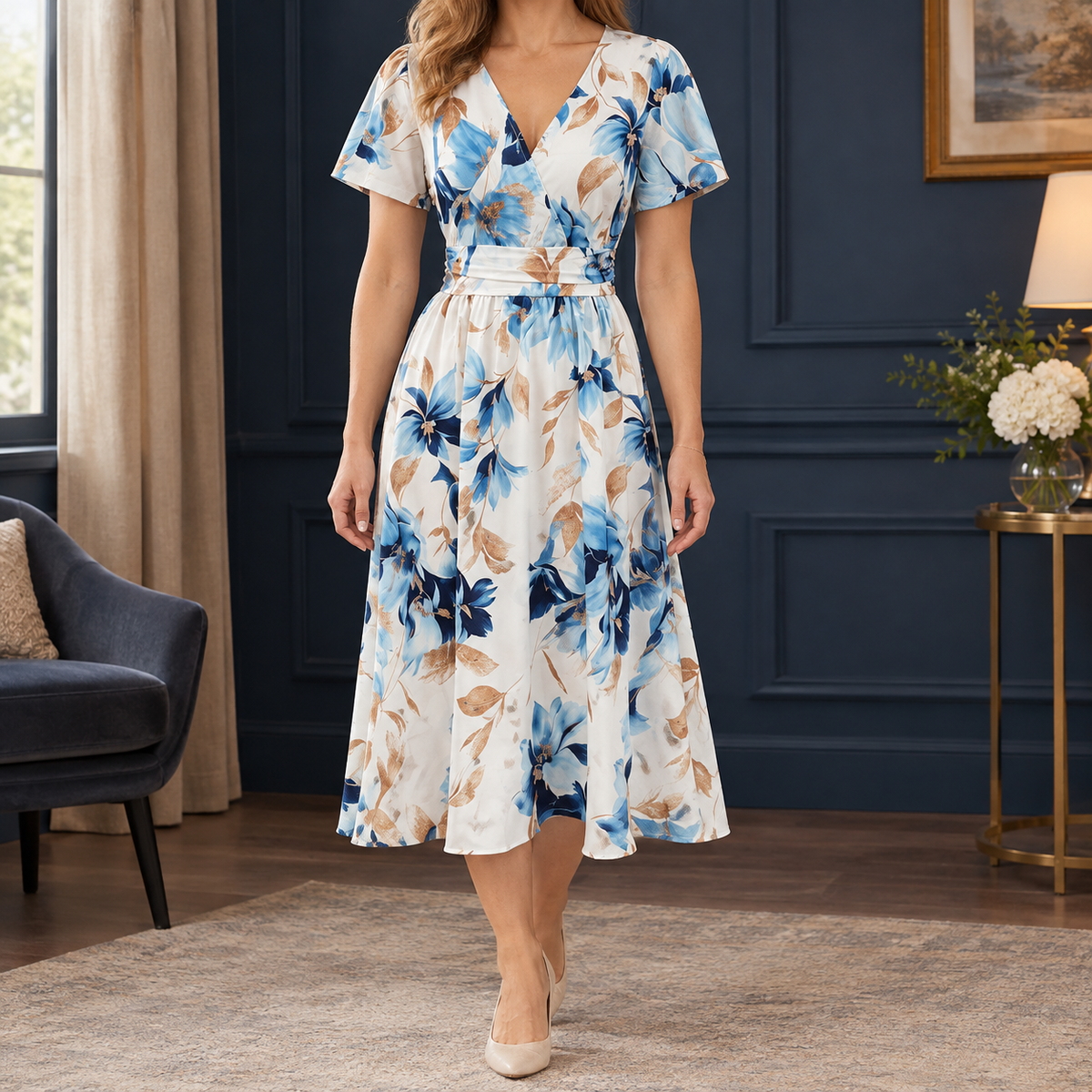 Fleur Floral Midi Dress - White