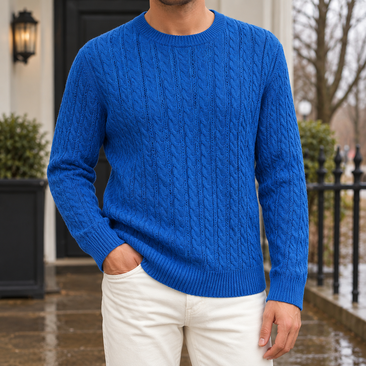 Emilio Cable Knit Sweater - Blue