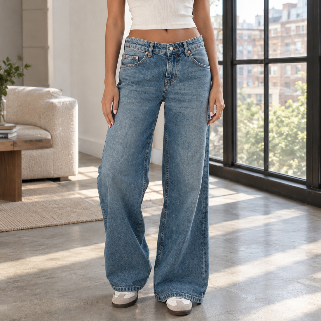 Gabrielle Wide Leg Jeans - Washed Blue