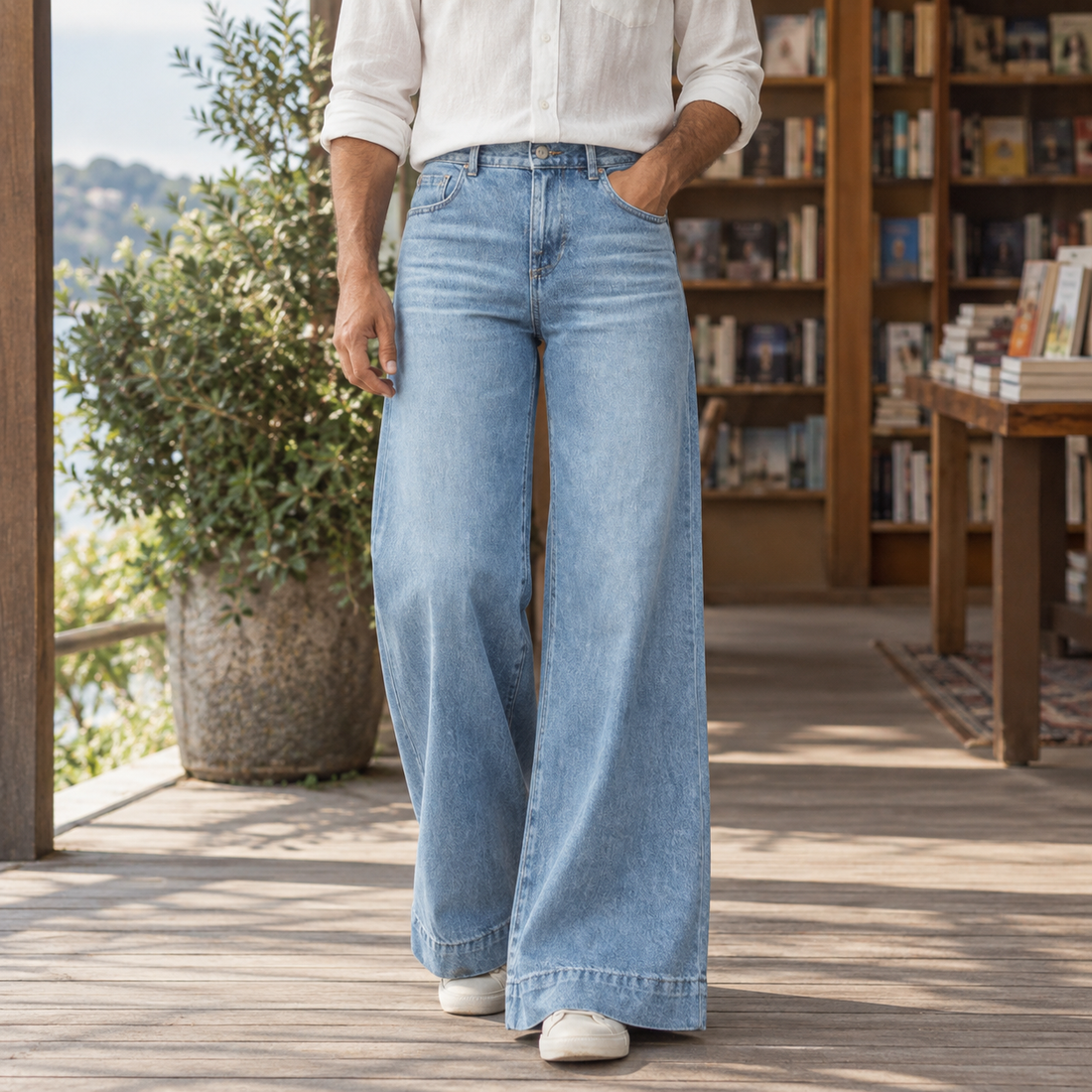 Alphonse Wide Leg Jeans - Sky Blue