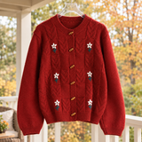 Sylvaine Embroidered Knit Cardigan - Red
