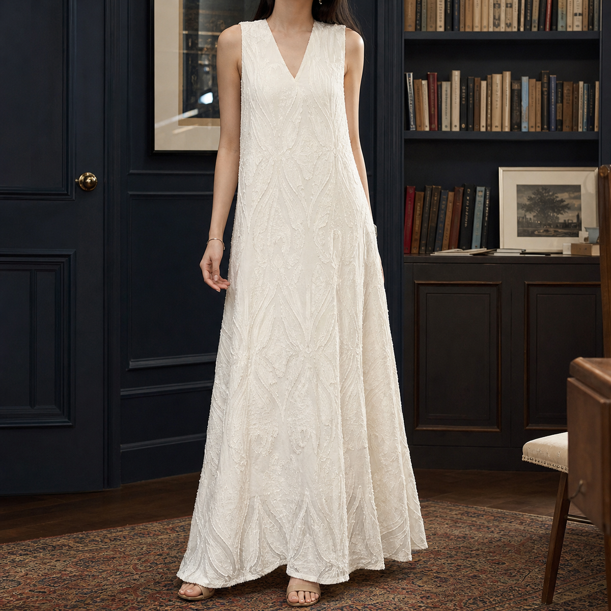 Cordelia Textured Maxi Dress - Cream White