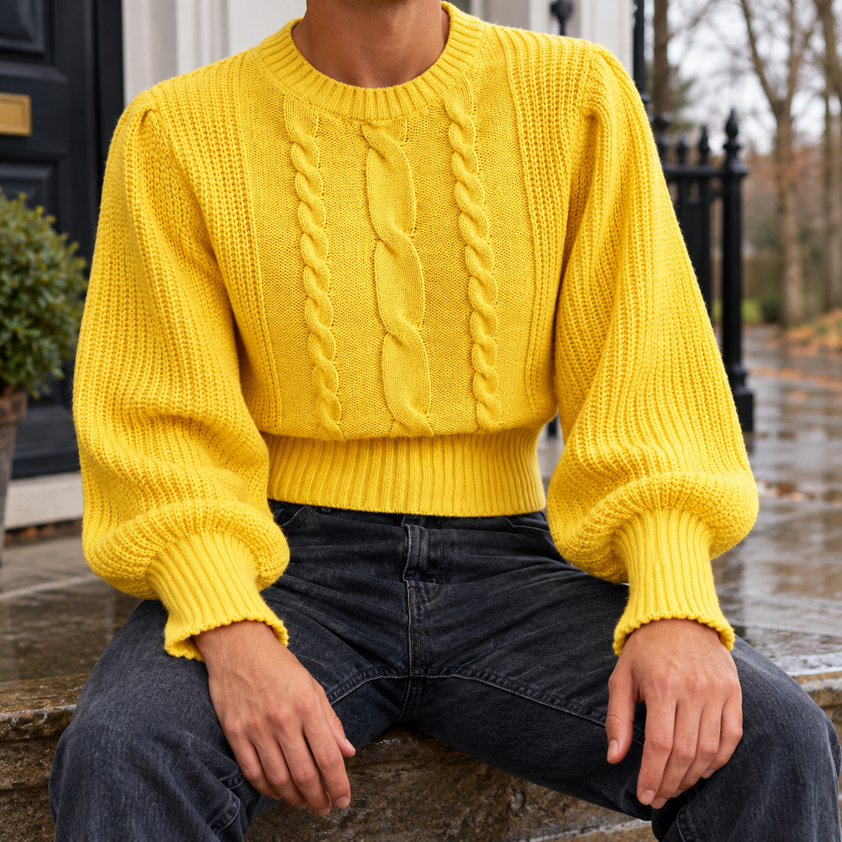 Alfred Cable Knit Sweater - Yellow