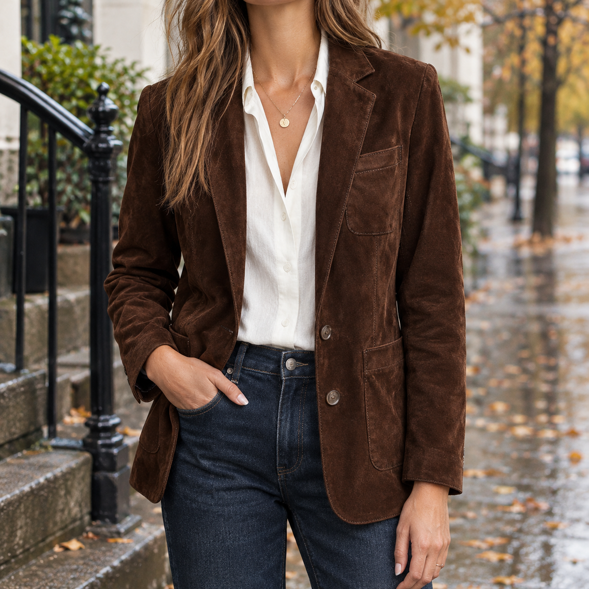 Katherine Suede Jacket - Dark Brown