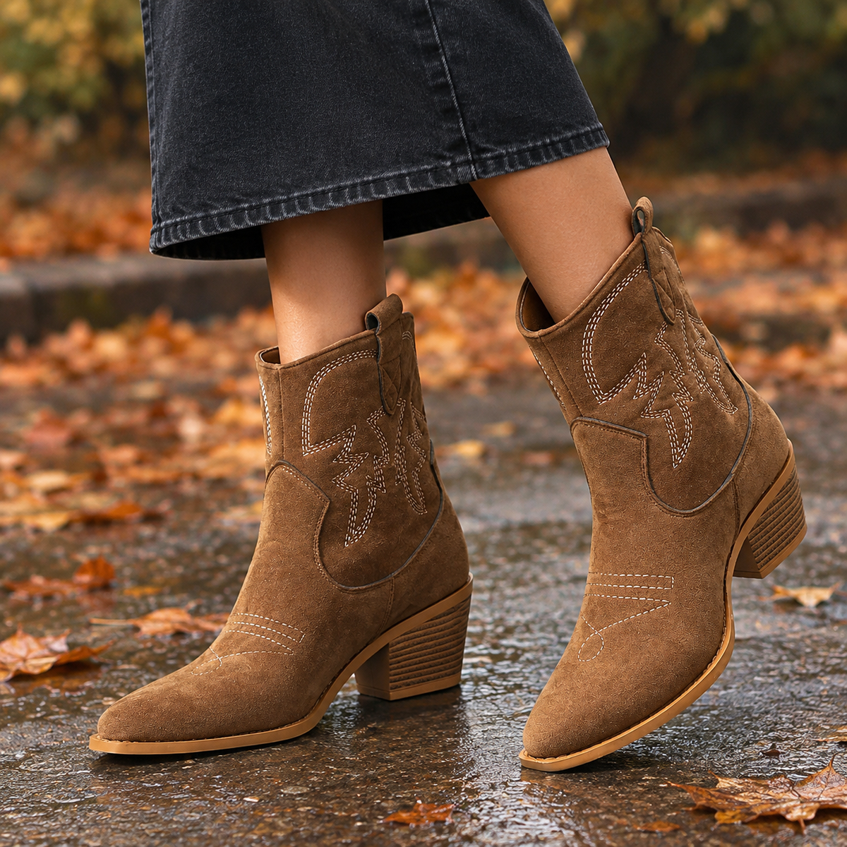 Maderno Suede Western Boots - Brown