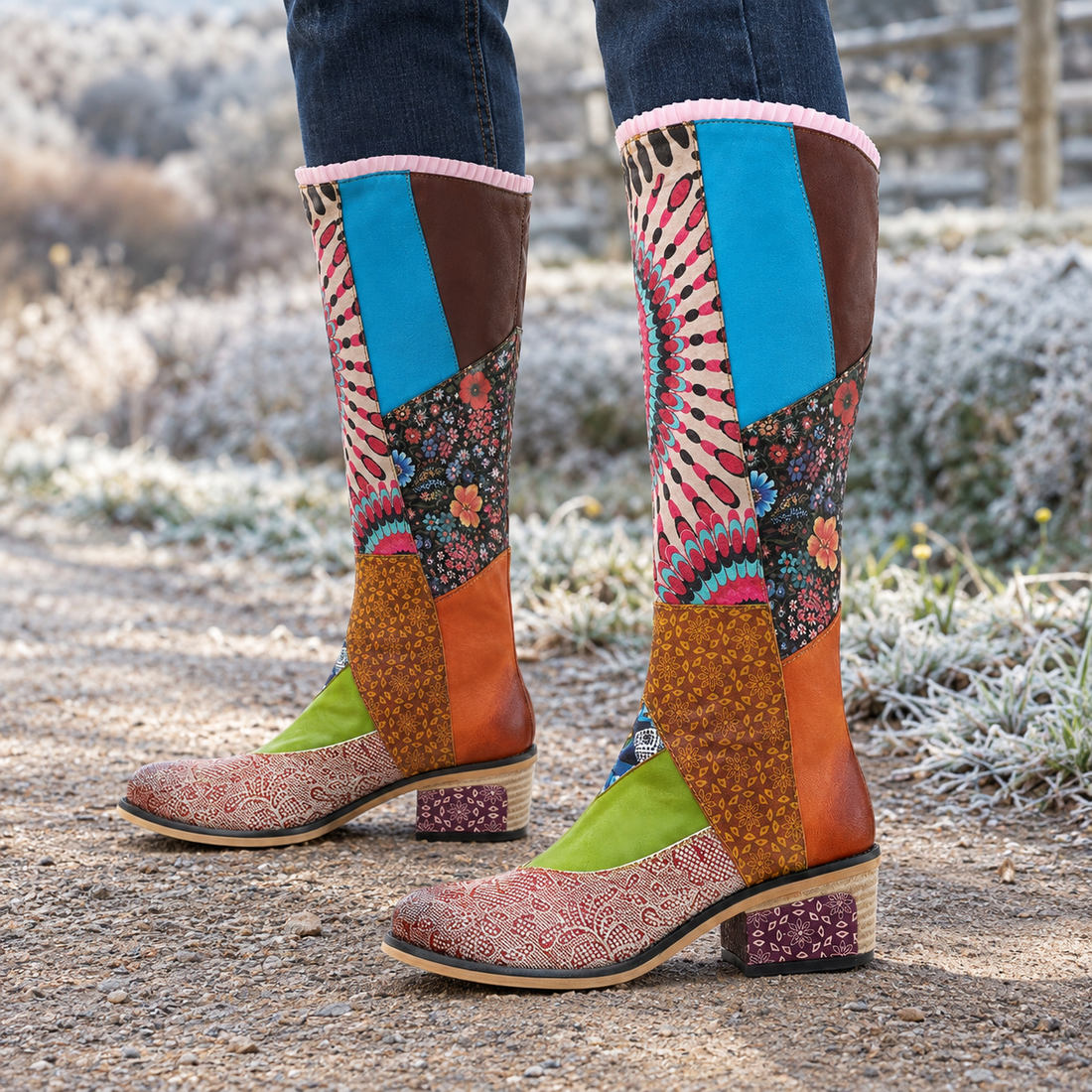 Brunello Patchwork Leather Boots - Yellow Green