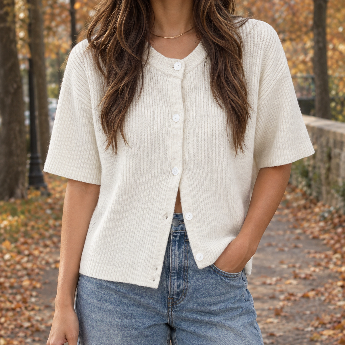 Eloise Ribbed Cardigan - White