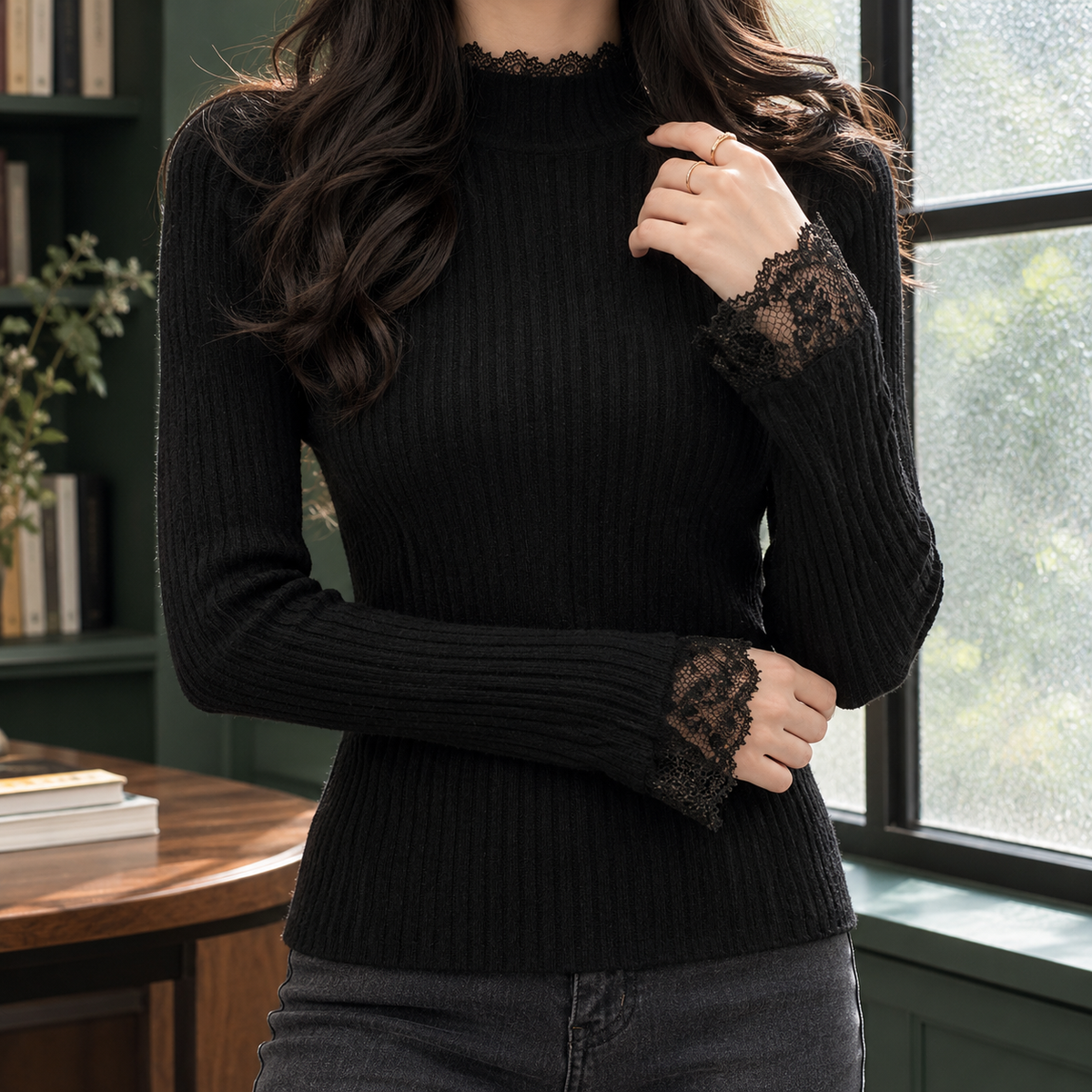 Celeste Lace Trim Top - Black