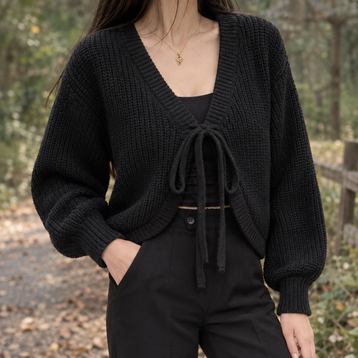 Elena Tie-Front Cardigan - Black