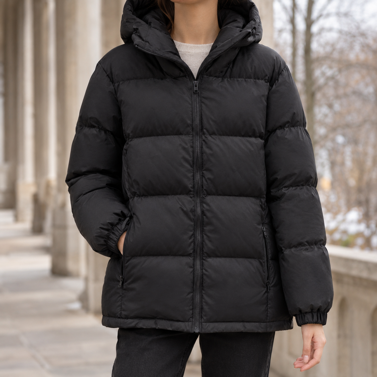Sienna Hooded Puffer Jacket - Black