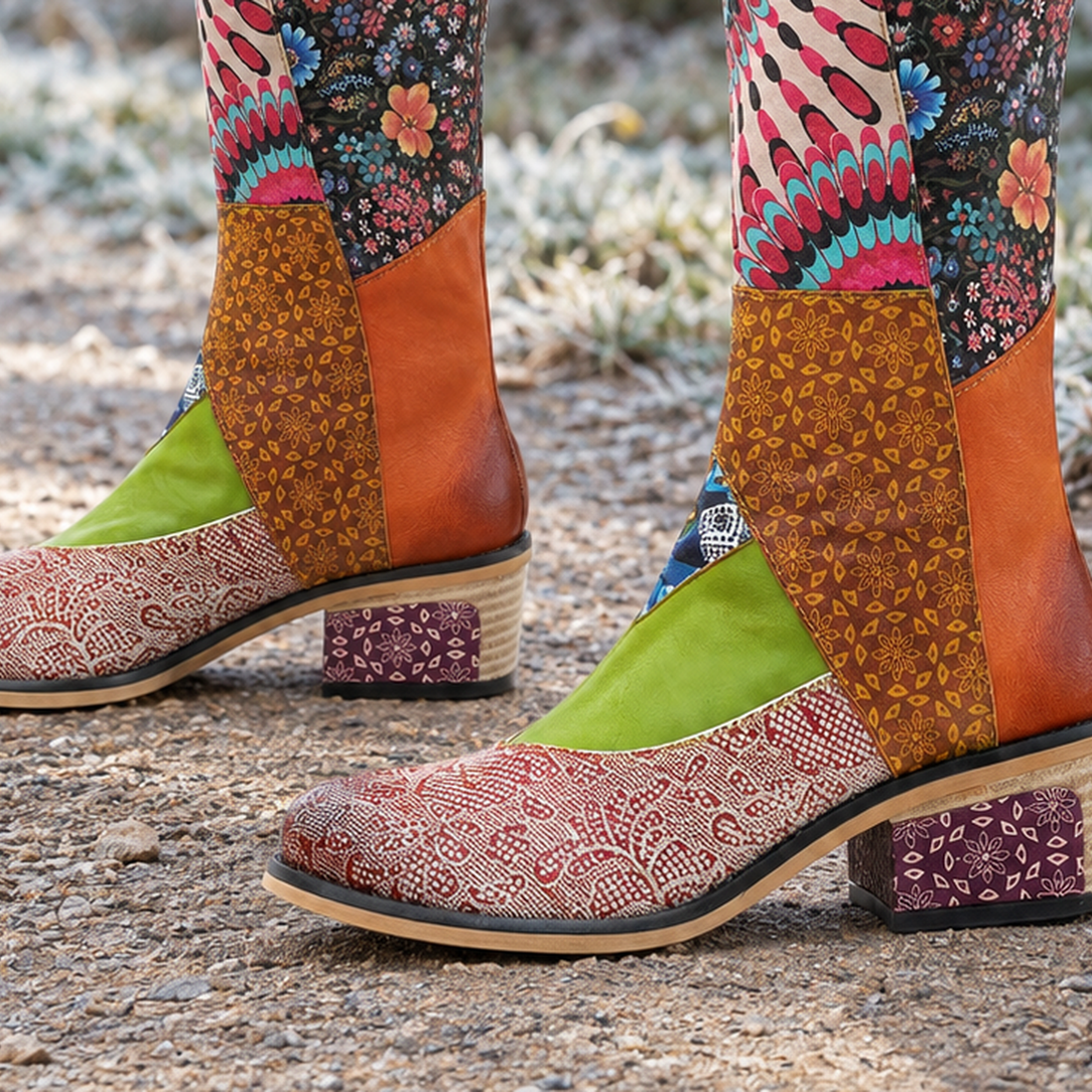 Brunello Patchwork Leather Boots - Lead Product Detail