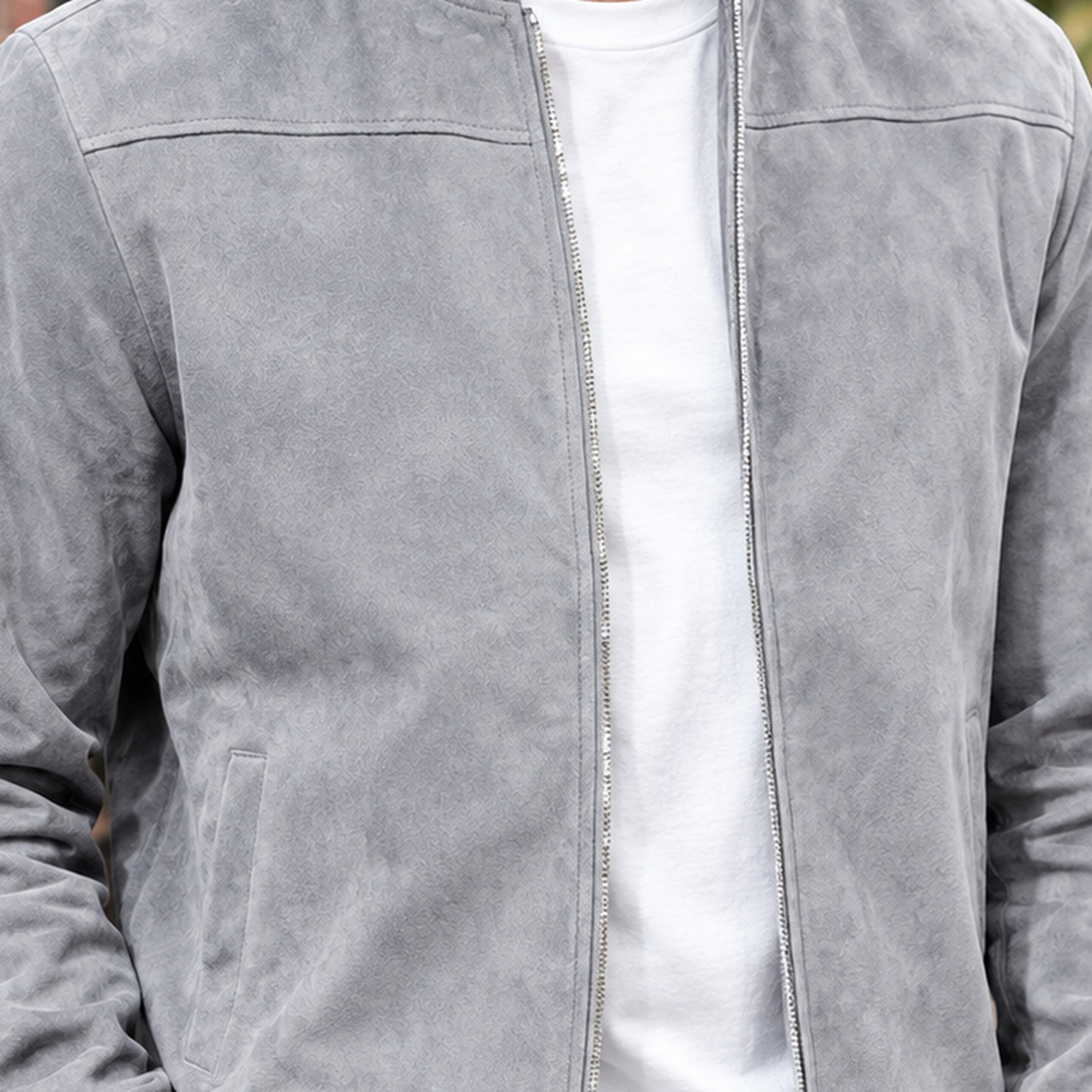 Leander Suede Bomber Jacket - Lead Product Detail