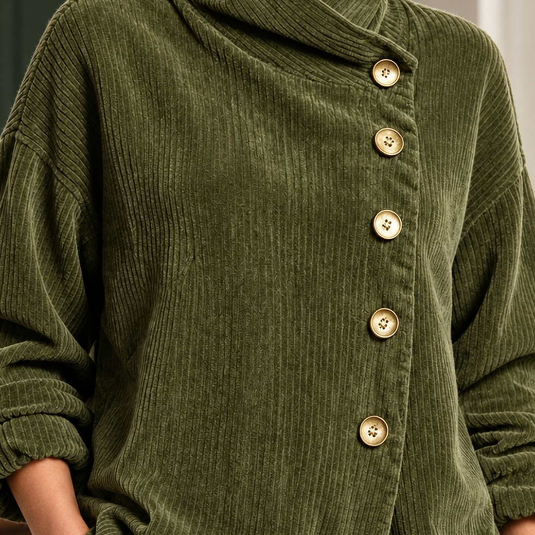 Paige Asymmetric Corduroy Top - Lead Product Detail