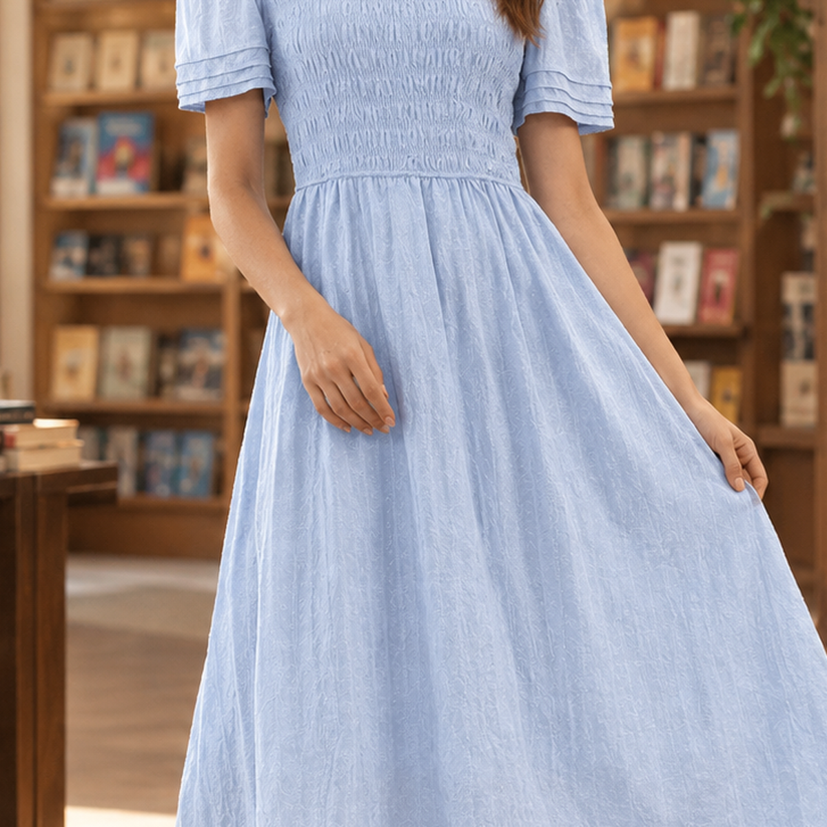 Anouska Smocked Midi Dress - Lead Product Detail