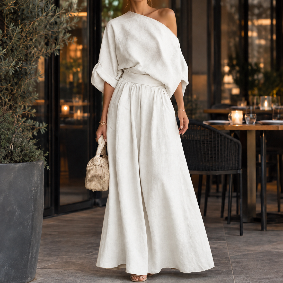 Georgina One-Shoulder Set - White