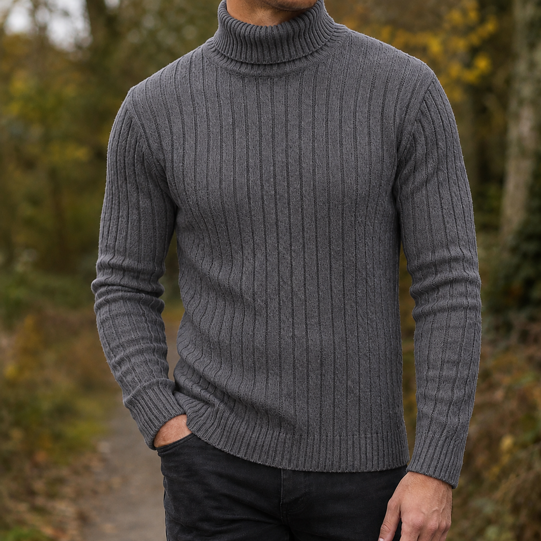 Leopold Cotton Turtleneck Sweater - Dark Gray