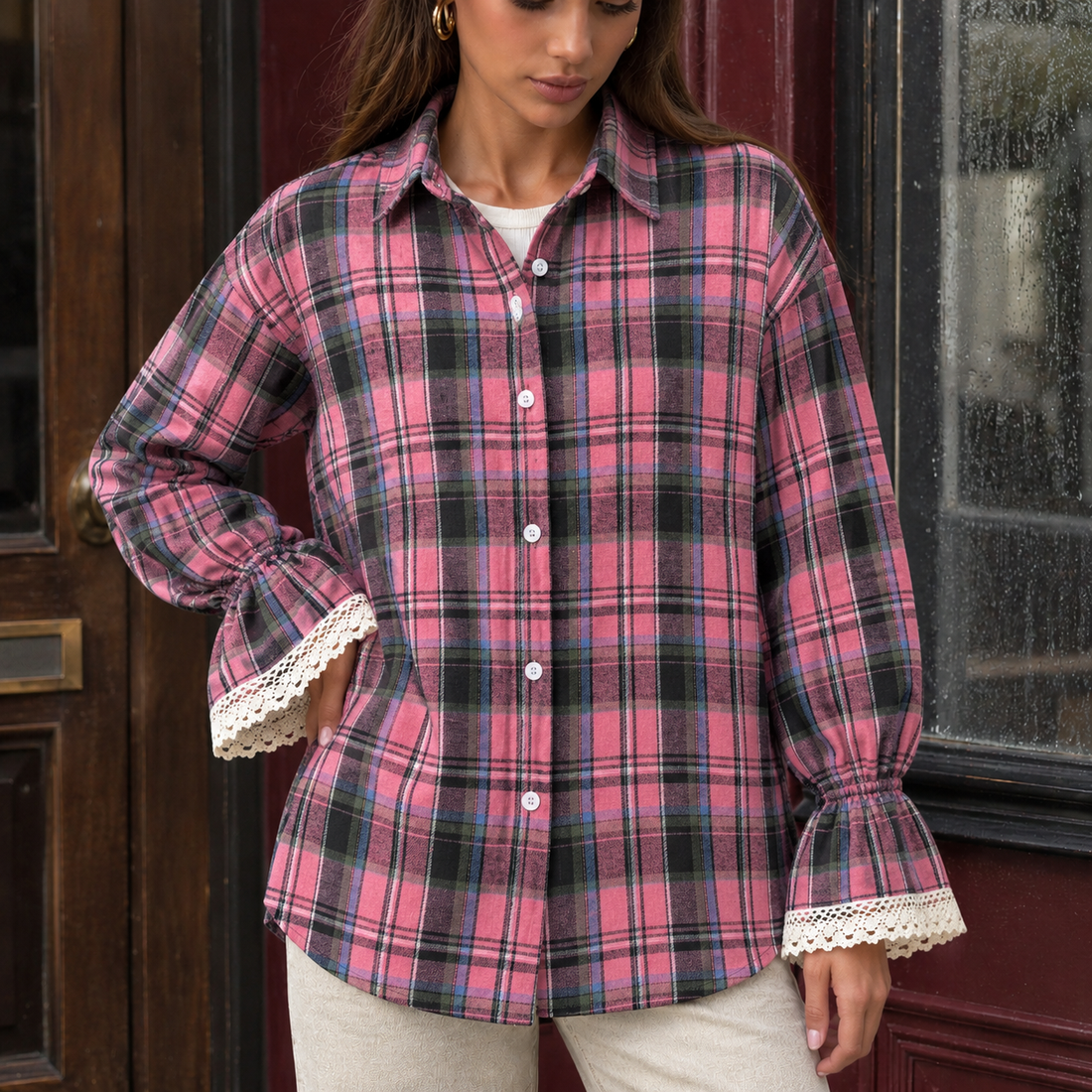 Selena Plaid Shirt - Pink