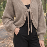 Elena Tie-Front Cardigan - Khaki