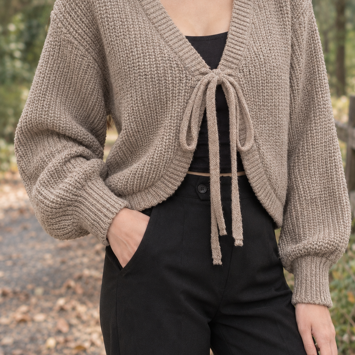 Elena Tie-Front Cardigan - Khaki