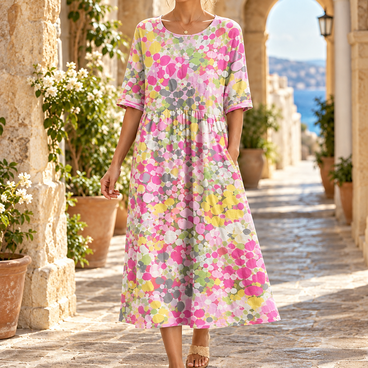 Marissa Gathered Midi Dress - Glittery