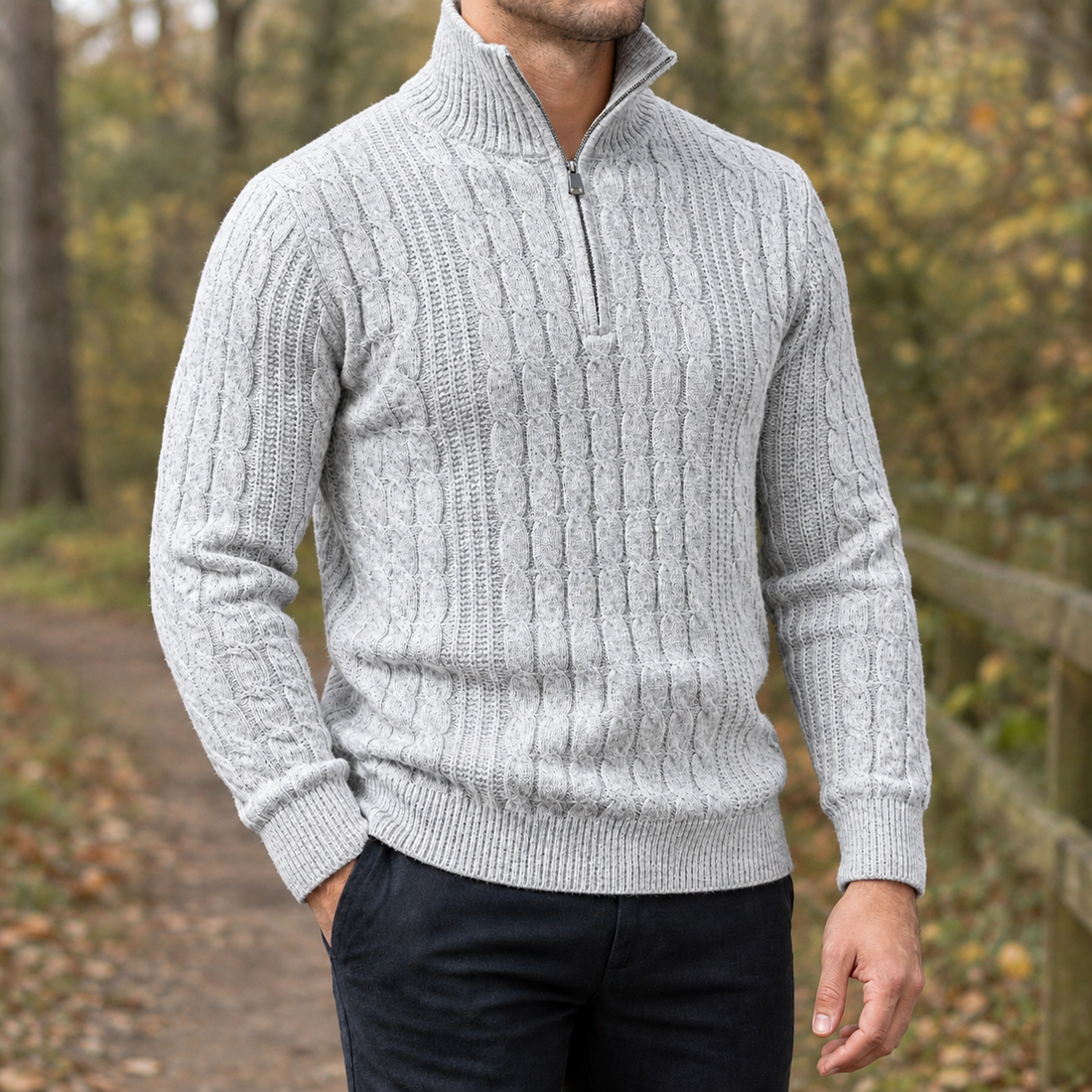 Octavian Cable Knit Sweater - Gray