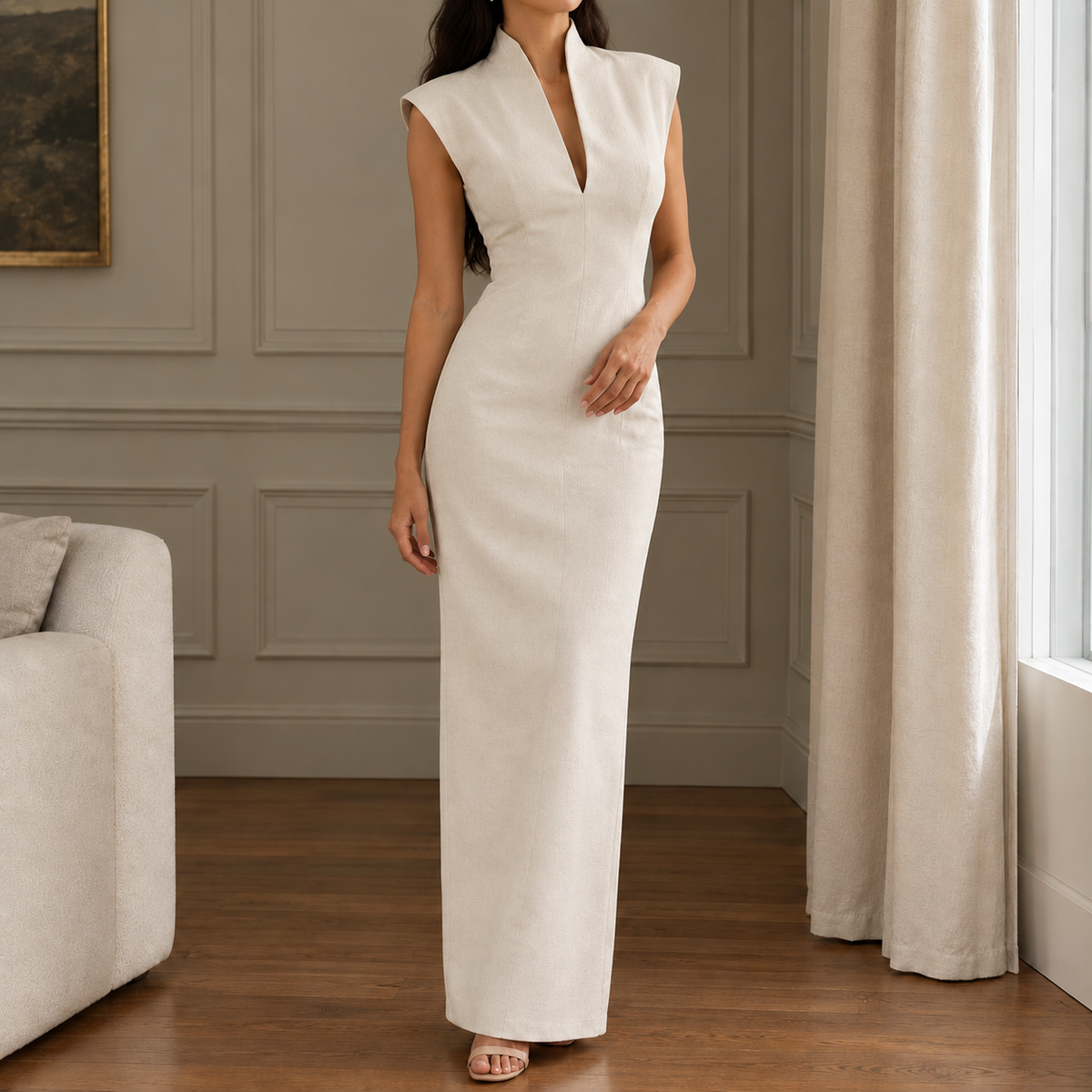 Vivienne Sculpted Maxi Dress - Beige