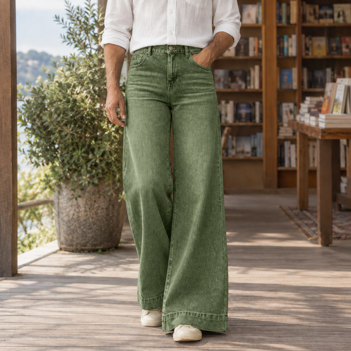 Alphonse Wide Leg Jeans - Army Green