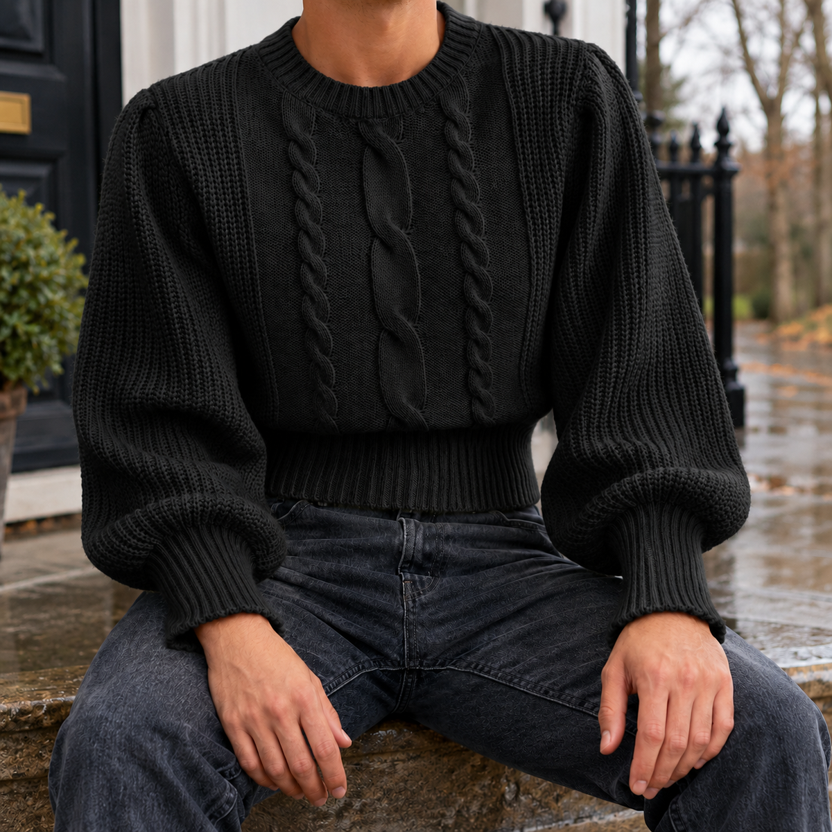 Alfred Cable Knit Sweater - Black