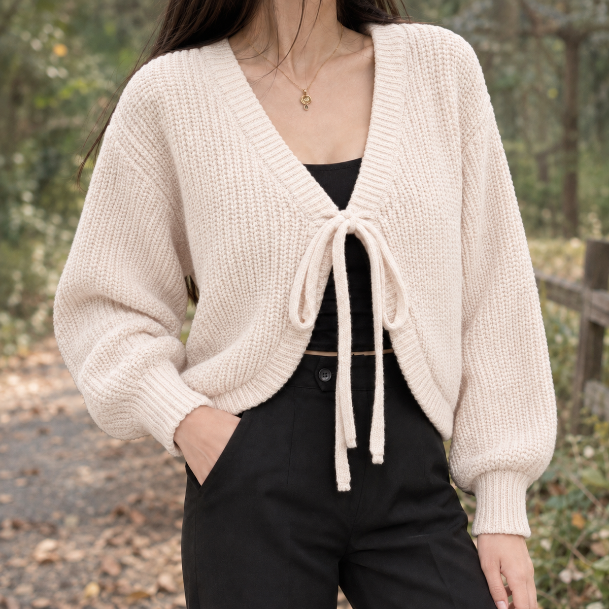 Elena Tie-Front Cardigan - Apricot