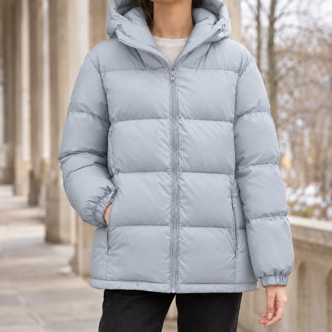 Sienna Hooded Puffer Jacket - Light Blue