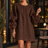 Severine Floral Cuff Dress - Dark Brown