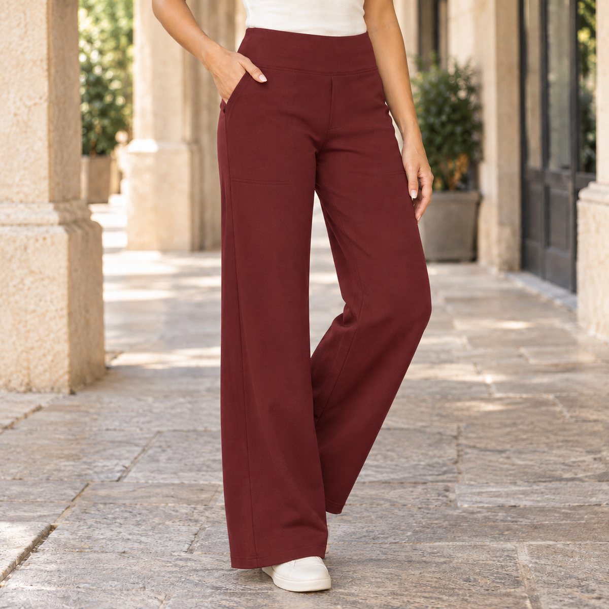 Verity Wide Leg Pants - Wine Red