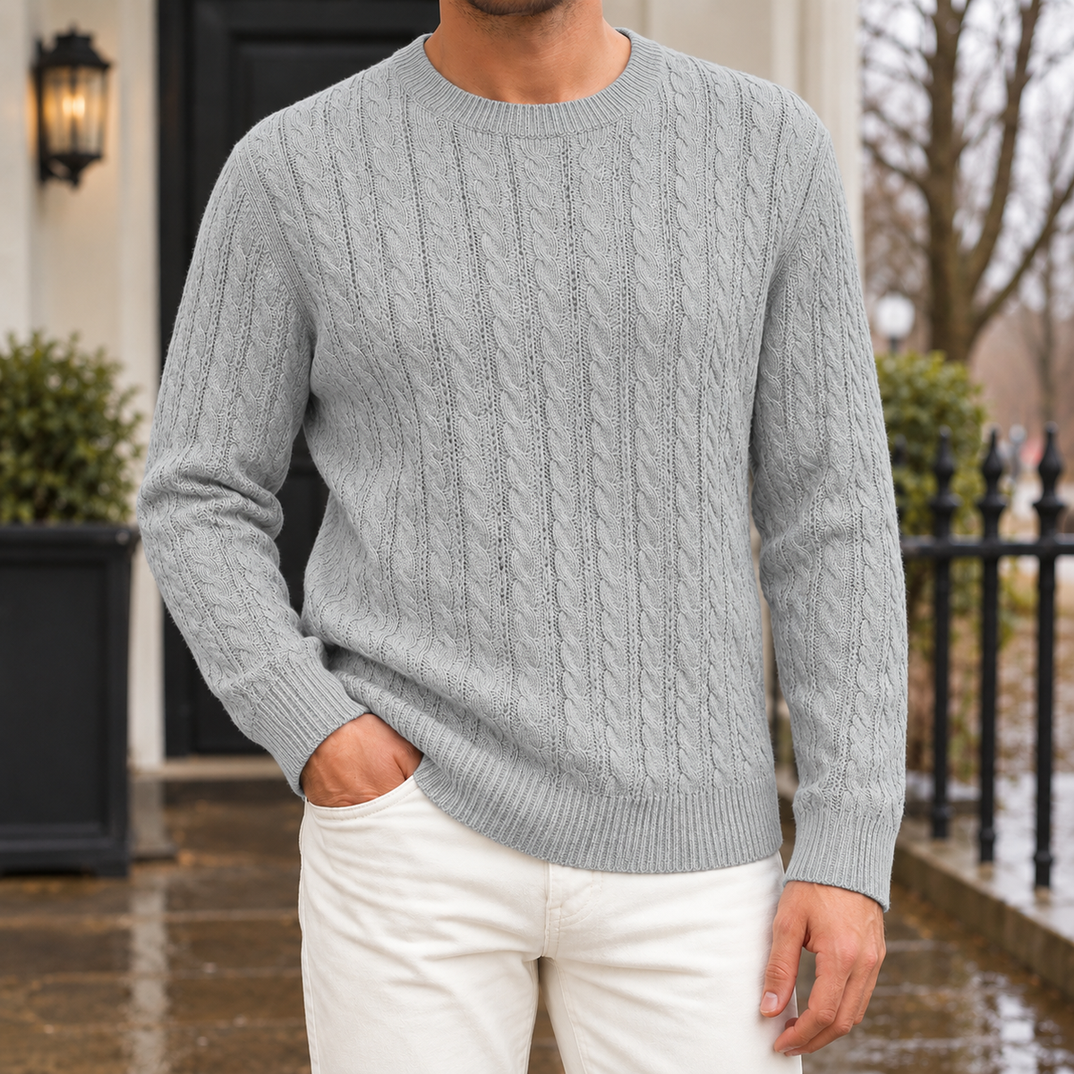 Emilio Cable Knit Sweater - Silver Gray